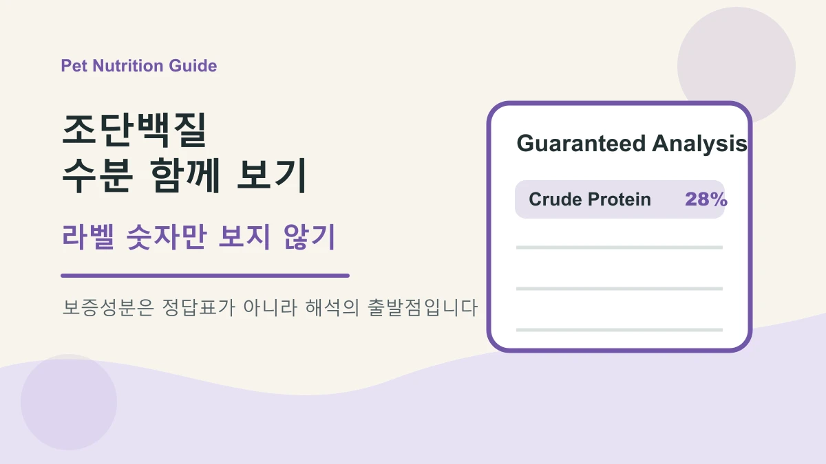 고양이 사료 성분표에서 조단백질과 수분 항목을 확인하는 이미지